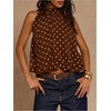 image:imageMakeMeChic Womens Polka Dots Halter Bubble Top Tie Neck Sleeveless Puffy Dressy Crop TopsBrown