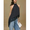 image:imageMakeMeChic Womens Polka Dots Lace Trim Halter Tank Top Y2K Mock Neck Asymmetrical Going Out Crop TopsBlack and White