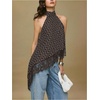 image:imageMakeMeChic Womens Polka Dots Lace Trim Halter Tank Top Y2K Mock Neck Asymmetrical Going Out Crop TopsCoffee Brown