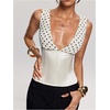 image:imageMakeMeChic Womens Polka Dots Tank Top Deep V Neck Y2K Lace Up Backless Corset TopsApricot