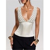 image:imageMakeMeChic Womens Polka Dots Tank Top Deep V Neck Y2K Lace Up Backless Corset TopsApricot