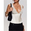 image:imageMakeMeChic Womens Polka Dots Tank Top Deep V Neck Y2K Lace Up Backless Corset TopsApricot