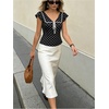 image:imageMakeMeChic Womens Polka Dots V Neck Blouse Ruffle Sleeve Bow Tie Summer TopsBlack