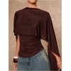 image:imageMakeMeChic Womens Poncho Tops Cape Shirts Asymmetrical Ruched Business Casual OutfitsBrown