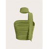 image:imageMakeMeChic Womens Ruched Strapless Tube Top Sleeveless Fitted Going Out Crop Tops with ScarfLime Green