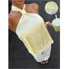 image:imageMakeMeChic Womens Satin Lace Halter Tops Sleeveless Tie Open Back Slim Fit Dressy Tank TopsYellow