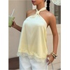 image:imageMakeMeChic Womens Satin Lace Halter Tops Sleeveless Tie Open Back Slim Fit Dressy Tank TopsYellow