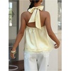 image:imageMakeMeChic Womens Satin Lace Halter Tops Sleeveless Tie Open Back Slim Fit Dressy Tank TopsYellow