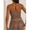 image:imageMakeMeChic Womens Sequin Tops Criss Cross Sleeveless Tie Side Y2K Going Out Cropped Tank TopsBrown
