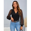 image:imageMakeMeChic Womens Sheer Mesh Puff Long Sleeve Shirts Going Out Tops Dressy Casual Work BlouseBlack