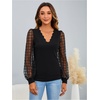 image:imageMakeMeChic Womens Sheer Mesh Puff Long Sleeve Shirts Going Out Tops Dressy Casual Work BlouseBlack