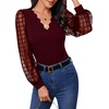 image:imageMakeMeChic Womens Sheer Mesh Puff Long Sleeve Shirts Going Out Tops Dressy Casual Work BlouseBurgundy