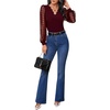 image:imageMakeMeChic Womens Sheer Mesh Puff Long Sleeve Shirts Going Out Tops Dressy Casual Work BlouseBurgundy