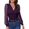 image:imageMakeMeChic Womens Sheer Mesh Puff Long Sleeve Shirts Going Out Tops Dressy Casual Work BlousePurple