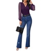 image:imageMakeMeChic Womens Sheer Mesh Puff Long Sleeve Shirts Going Out Tops Dressy Casual Work BlousePurple