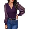 image:imageMakeMeChic Womens Sheer Mesh Puff Long Sleeve Shirts Going Out Tops Dressy Casual Work BlousePurple