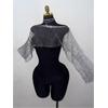 image:imageMakeMeChic Womens Sparkly Glitter T Shirt Rhinestone Fishnet Asymmetrical Party Club Going Out TopsLight Grey