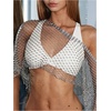 image:imageMakeMeChic Womens Sparkly Glitter T Shirt Rhinestone Fishnet Asymmetrical Party Club Going Out TopsLight Grey