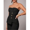 image:imageMakeMeChic Womens Strapless Tube Blazer Metal Button Backless Work Tank TopsBlack