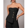 image:imageMakeMeChic Womens Strapless Tube Blazer Metal Button Backless Work Tank TopsBlack