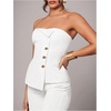 image:imageMakeMeChic Womens Strapless Tube Blazer Metal Button Backless Work Tank TopsWhite