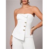 image:imageMakeMeChic Womens Strapless Tube Blazer Metal Button Backless Work Tank TopsWhite