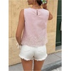 image:imageMakeMeChic Womens Striped Floral Blouse Crew Neck Embroidery Sleeveless Summer TopsPink
