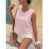 image:imageMakeMeChic Womens Striped Floral Blouse Crew Neck Embroidery Sleeveless Summer TopsPink