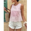image:imageMakeMeChic Womens Striped Floral Blouse Crew Neck Embroidery Sleeveless Summer TopsPink
