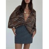 image:imageMakeMeChic Womens Striped Fuzzy Twisted Sweater V Neck Long Sleeve Vintage Knitted Pullover TopsBrown