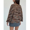 image:imageMakeMeChic Womens Striped Fuzzy Twisted Sweater V Neck Long Sleeve Vintage Knitted Pullover TopsBrown