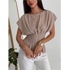 image:imageMakeMeChic Womens Striped Ruffle Peplum Top Dolman Sleeve Dressy Tops BlouseKhaki