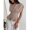 image:imageMakeMeChic Womens Striped Ruffle Peplum Top Dolman Sleeve Dressy Tops BlouseKhaki