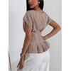 image:imageMakeMeChic Womens Striped Ruffle Peplum Top Dolman Sleeve Dressy Tops BlouseKhaki