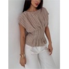 image:imageMakeMeChic Womens Striped Ruffle Peplum Top Dolman Sleeve Dressy Tops BlouseKhaki