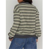 image:imageMakeMeChic Womens Striped Sweater Button Up Long Sleeve Rugby Shirt Preppy Pullover TopsGreen