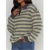 image:imageMakeMeChic Womens Striped Sweater Button Up Long Sleeve Rugby Shirt Preppy Pullover TopsGreen