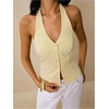image:imageMakeMeChic Womens Stripes Button Down V Neck Halter Top Sleeveless Backless Going Out Tops Halter vestYellow