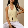 image:imageMakeMeChic Womens Stripes Button Down V Neck Halter Top Sleeveless Backless Going Out Tops Halter vestYellow