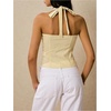 image:imageMakeMeChic Womens Stripes Button Down V Neck Halter Top Sleeveless Backless Going Out Tops Halter vestYellow