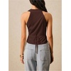image:imageMakeMeChic Womens Summer Halter Wrap Tops Sleeveless V Neck Ruched Tie Fitted Trendy Going Out TopsCoffee Brown