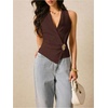 image:imageMakeMeChic Womens Summer Halter Wrap Tops Sleeveless V Neck Ruched Tie Fitted Trendy Going Out TopsCoffee Brown