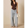 image:imageMakeMeChic Womens Summer Halter Wrap Tops Sleeveless V Neck Ruched Tie Fitted Trendy Going Out TopsCoffee Brown