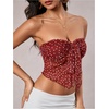 image:imageMakeMeChic Womens Summer Polka Dots Tops Strapless Tube Top Tie Front Ruched Backless Bandeau Crop TopsRed and White