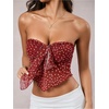 image:imageMakeMeChic Womens Summer Polka Dots Tops Strapless Tube Top Tie Front Ruched Backless Bandeau Crop TopsRed and White
