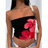 image:imageMakeMeChic Womens Tube Tops Floral Summer Crop Tops Strapless Backless Hawaiian TopBlack