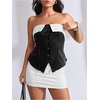 image:imageMakeMeChic Womens Tube Tops Strapless Sleeveless Striped Button Down Business Casual OutfitsBlack
