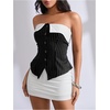 image:imageMakeMeChic Womens Tube Tops Strapless Sleeveless Striped Button Down Business Casual OutfitsBlack