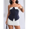 image:imageMakeMeChic Womens Tube Tops Strapless Sleeveless Striped Button Down Business Casual OutfitsBlue and White