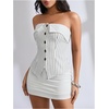 image:imageMakeMeChic Womens Tube Tops Strapless Sleeveless Striped Button Down Business Casual OutfitsWhite